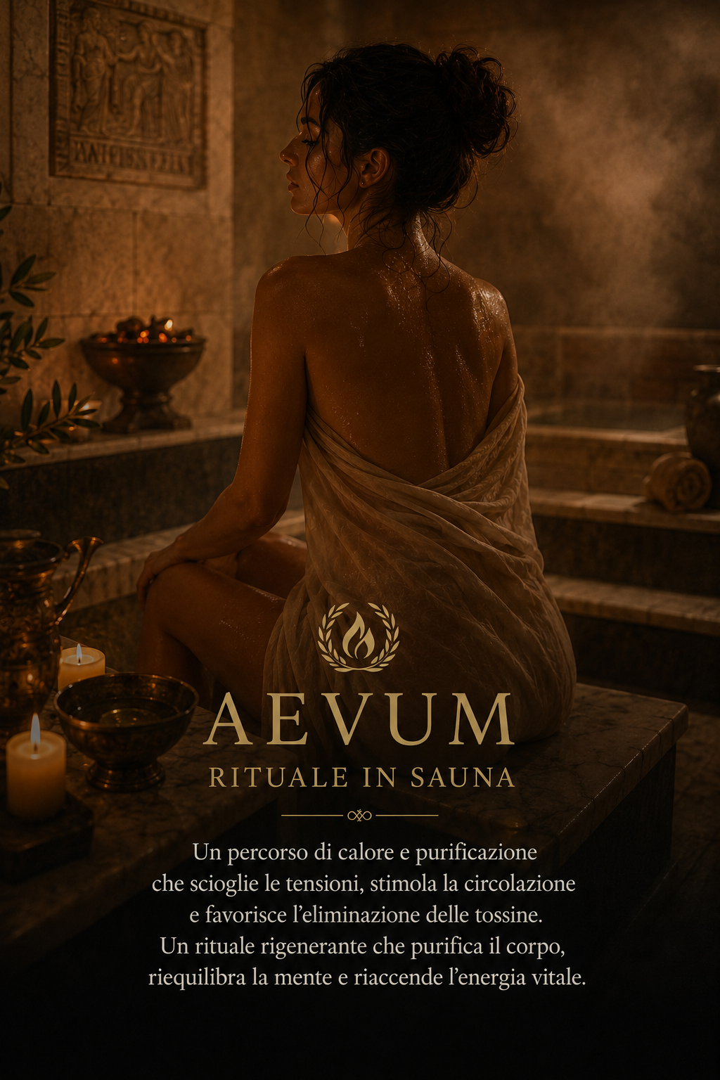 Doccia assistita in un tempio del tantra, con luce calda e atmosfera accogliente